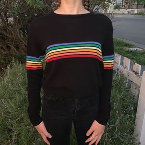 Brandy Melville Rainbow Black Crewneck Sweater